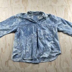 CABRAIS Shirt Mens XL Blue Floral Hawaiian Short Sleeve Button Up Tropical Beach